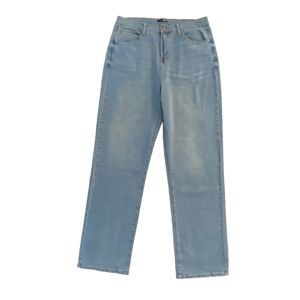 Fashion Nova blue jeans high rise waist wide leg light wash blue stretch size 14